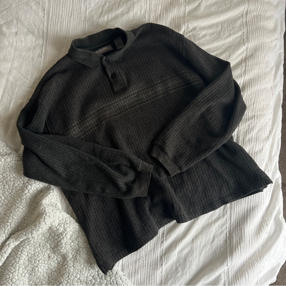 Pierre Cardin Mens Sweater Polo Shirt Long Sleeve 3 Button Gray